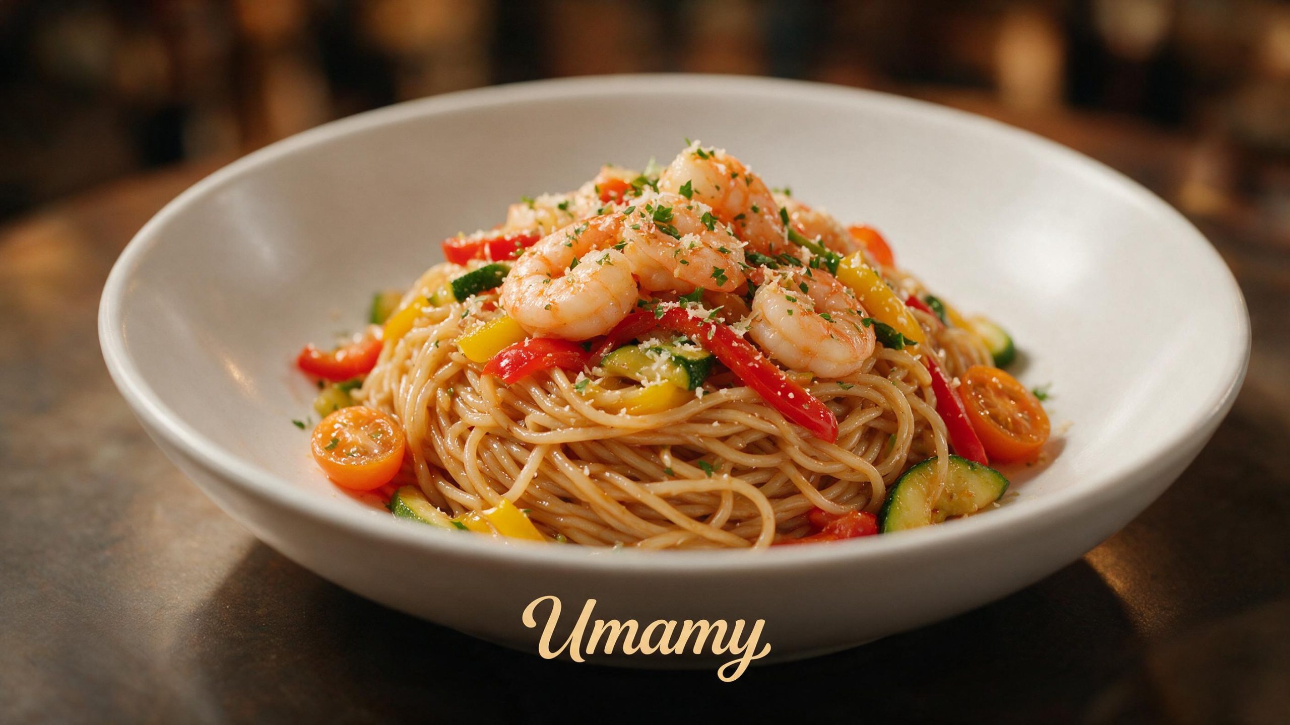 spaghetti di soia con verdure e gamberi scaled